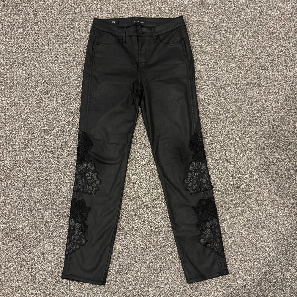 White House Black Market Black Embroidered Faux-Leather Skinny Pants - Picture 5 of 13